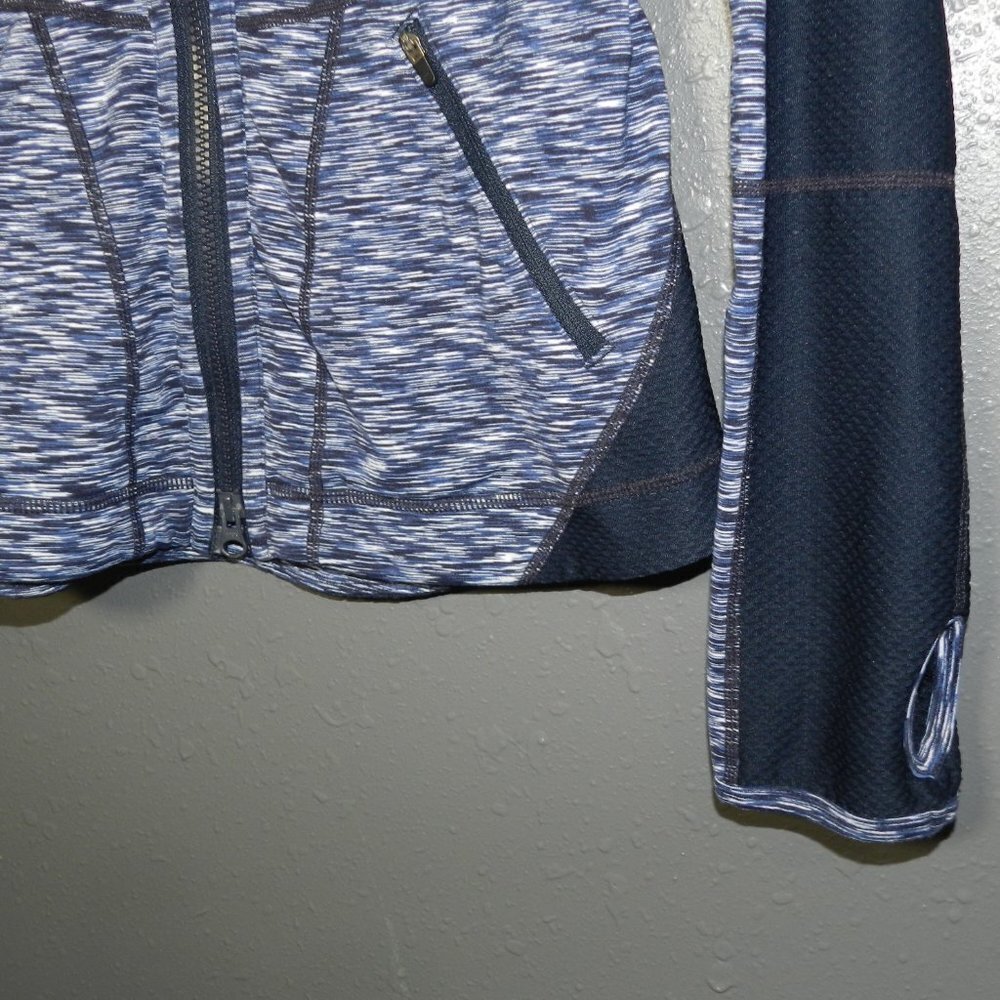 Zella Women Navy Blue Heather Zip Up Fitted Workout Thumbhole Jacket Size Medium - Picture 3 of 8
